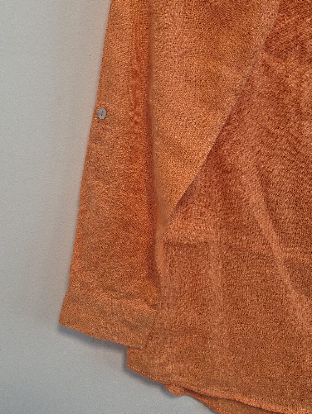 NEW Sigrid Olsen 100% Linen Button Up Shirt Orange Roll Tab Sleeves Women’s Sz S - Picture 5 of 11